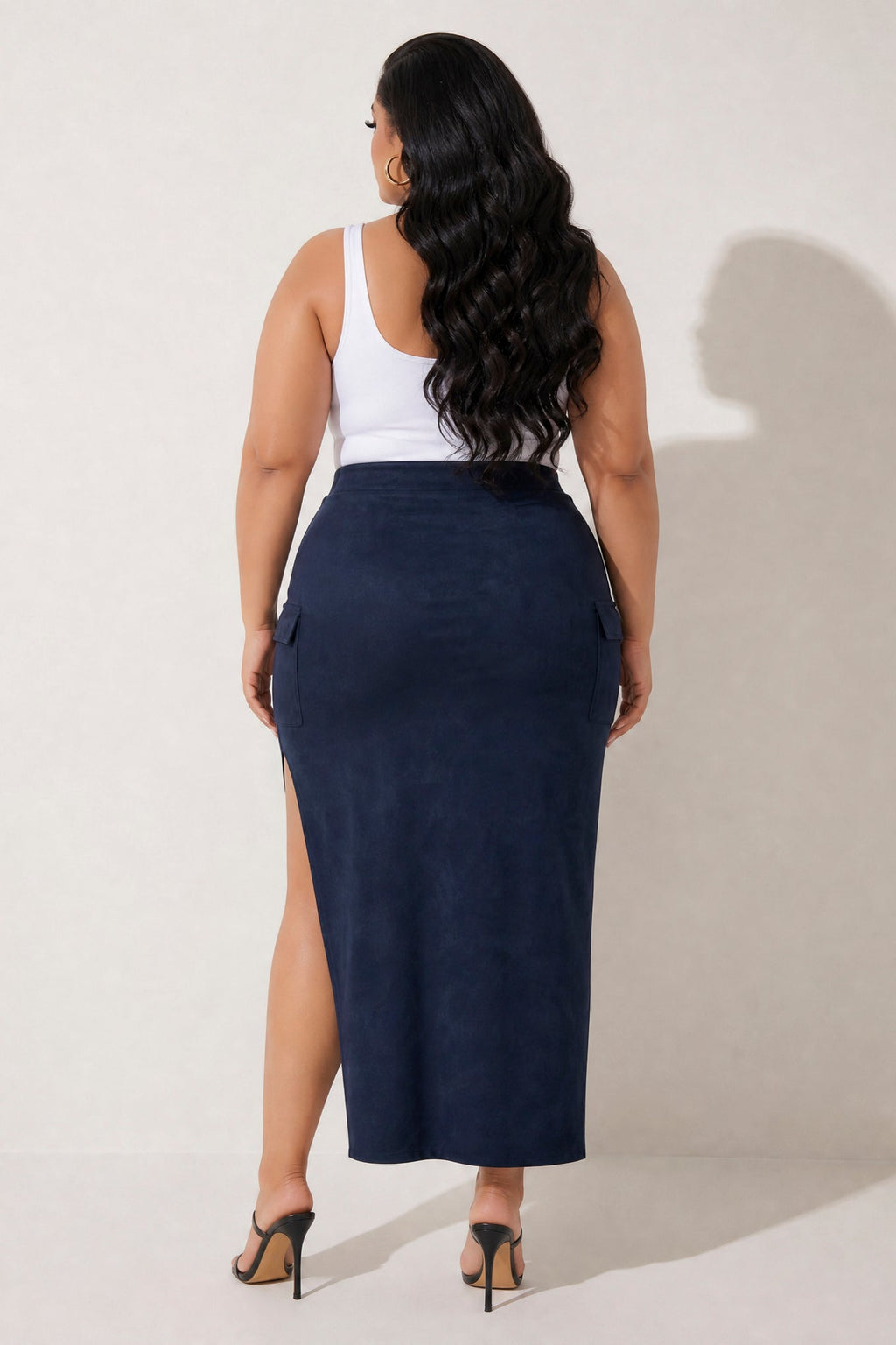 Plus Size  Alina Cargo Maxi Skirt- Navy