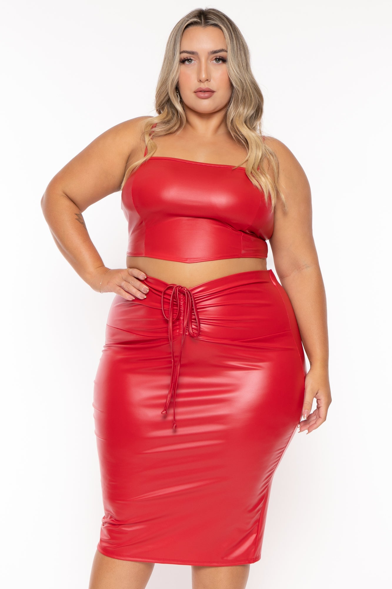 Plus Size Alisha Vegan Leather Matching Set  - Red