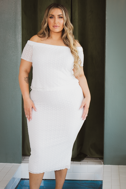 Plus Size Arielle Lace  Midi Skirt - White