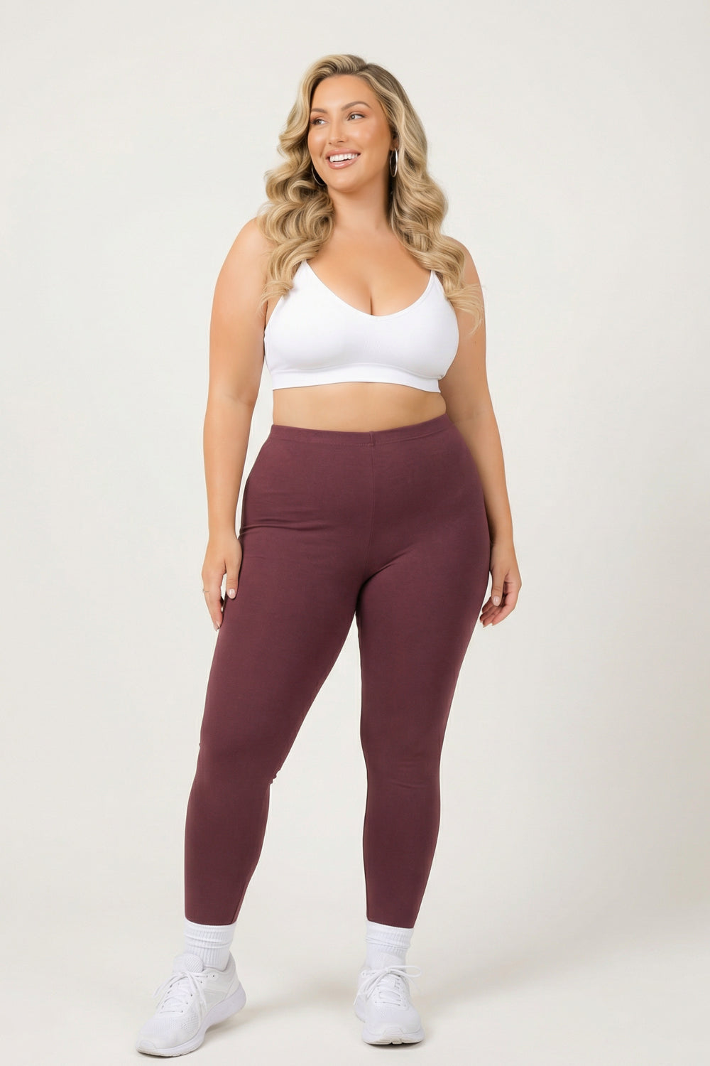 Plus Size Cotton Full Length Leggings - Eggplant
