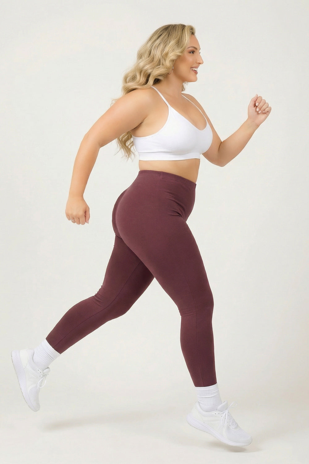 Plus Size Cotton Full Length Leggings - Eggplant