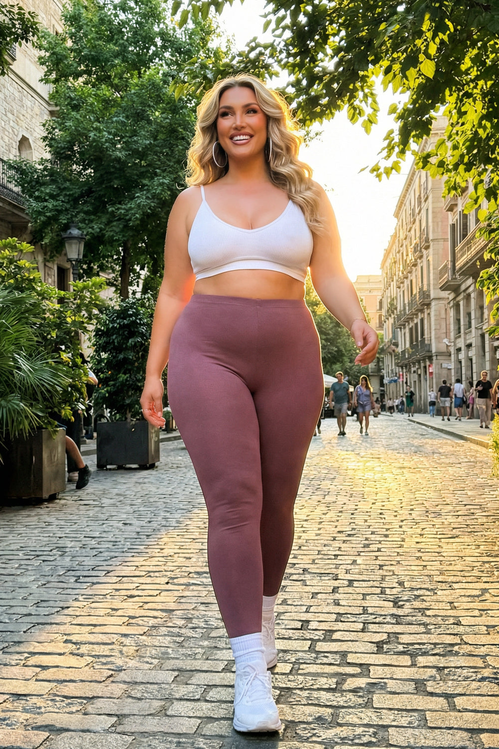Plus Size Cotton Full Length Leggings - Eggplant