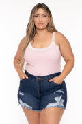 Plus Size Destroyed Denim Short - Dark Wash