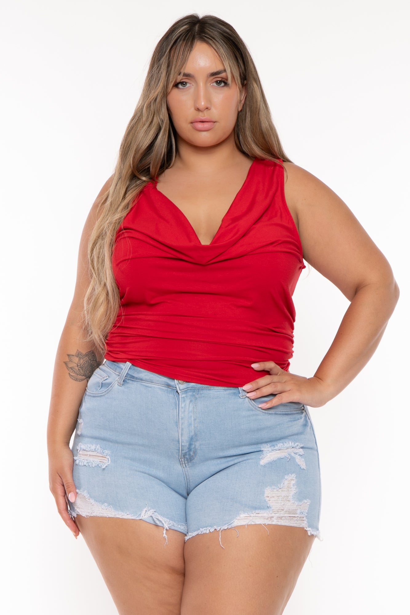 Plus Size Destroyed Denim Short - Light  Wash
