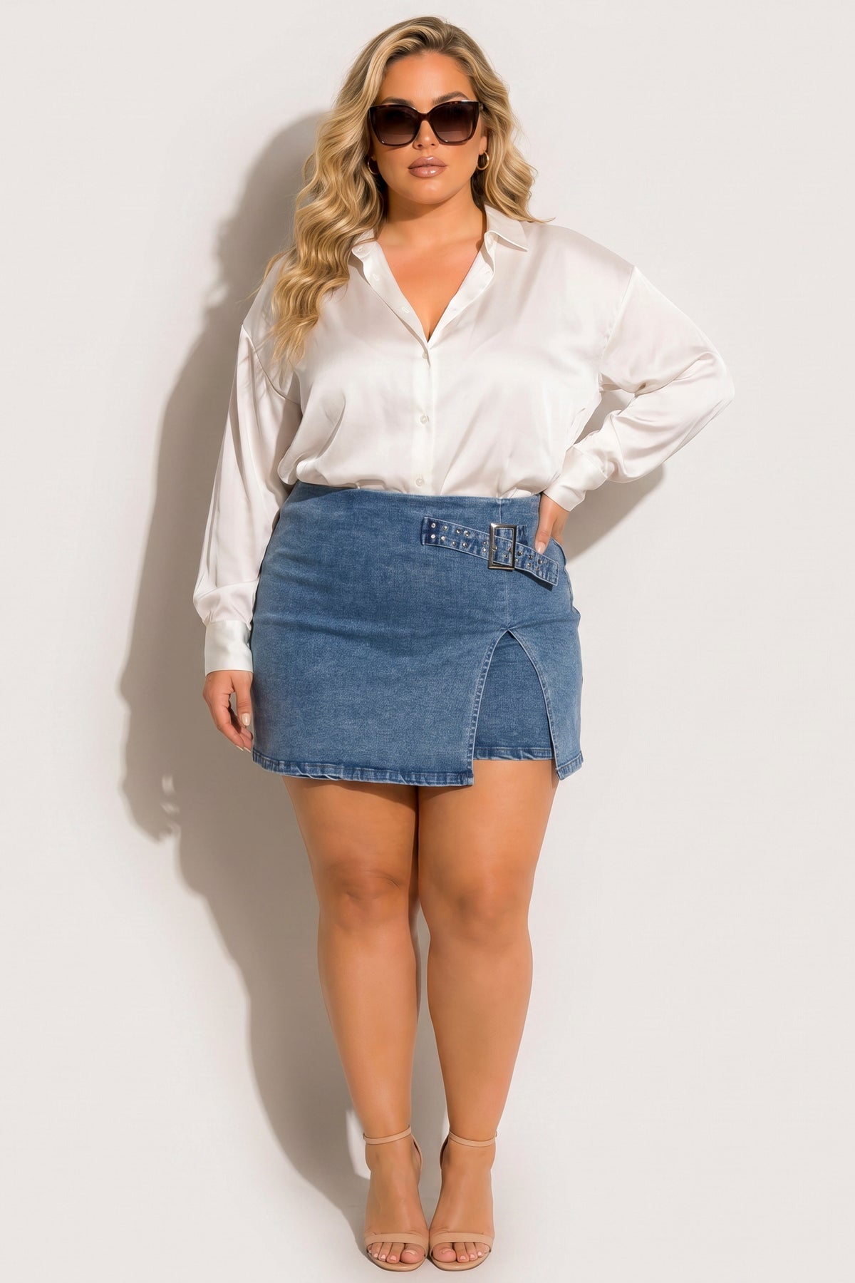 Plus Size Downtown Denim Skort - Dark  Wash