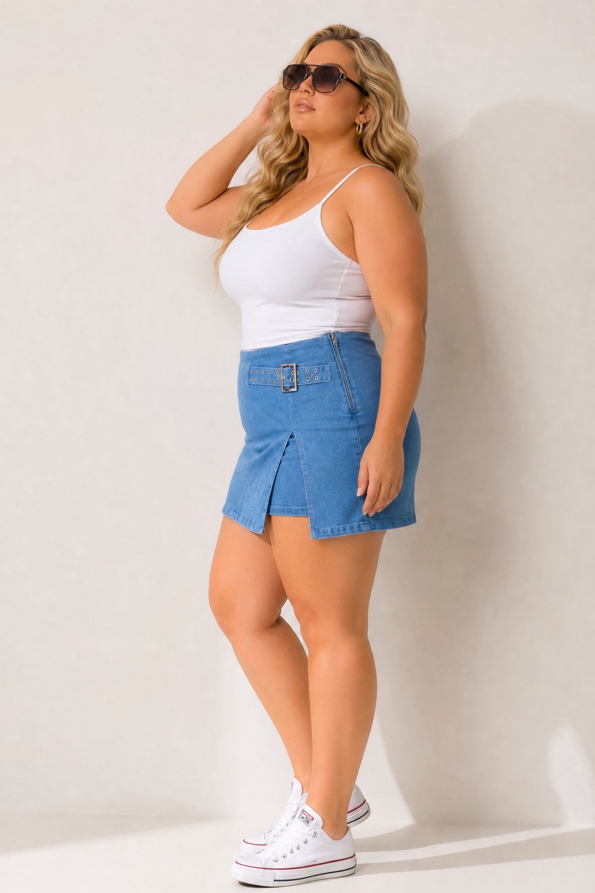 Plus Size Downtown Denim Skort - Light  Wash