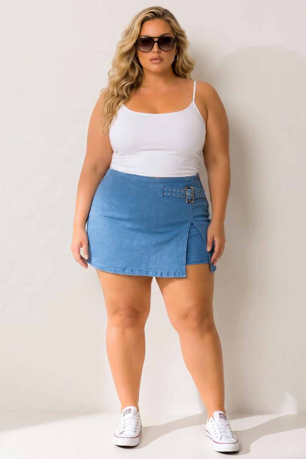Plus Size Downtown Denim Skort - Light  Wash