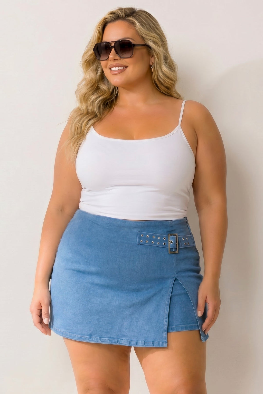 Plus Size Downtown Denim Skort - Light  Wash