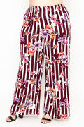 Plus Size Floral Print Wide-Leg Pants - Burgundy