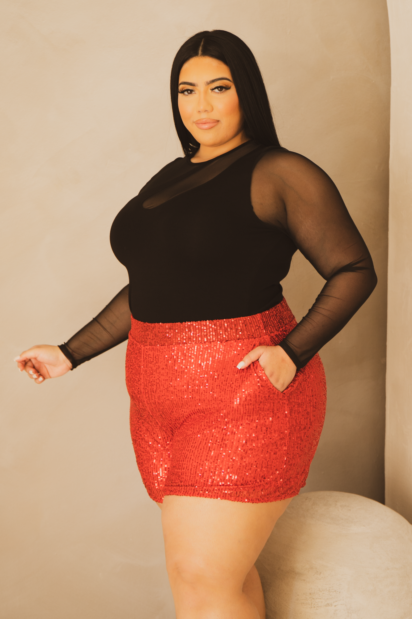 Plus Size Jemila Sequin Short- Red