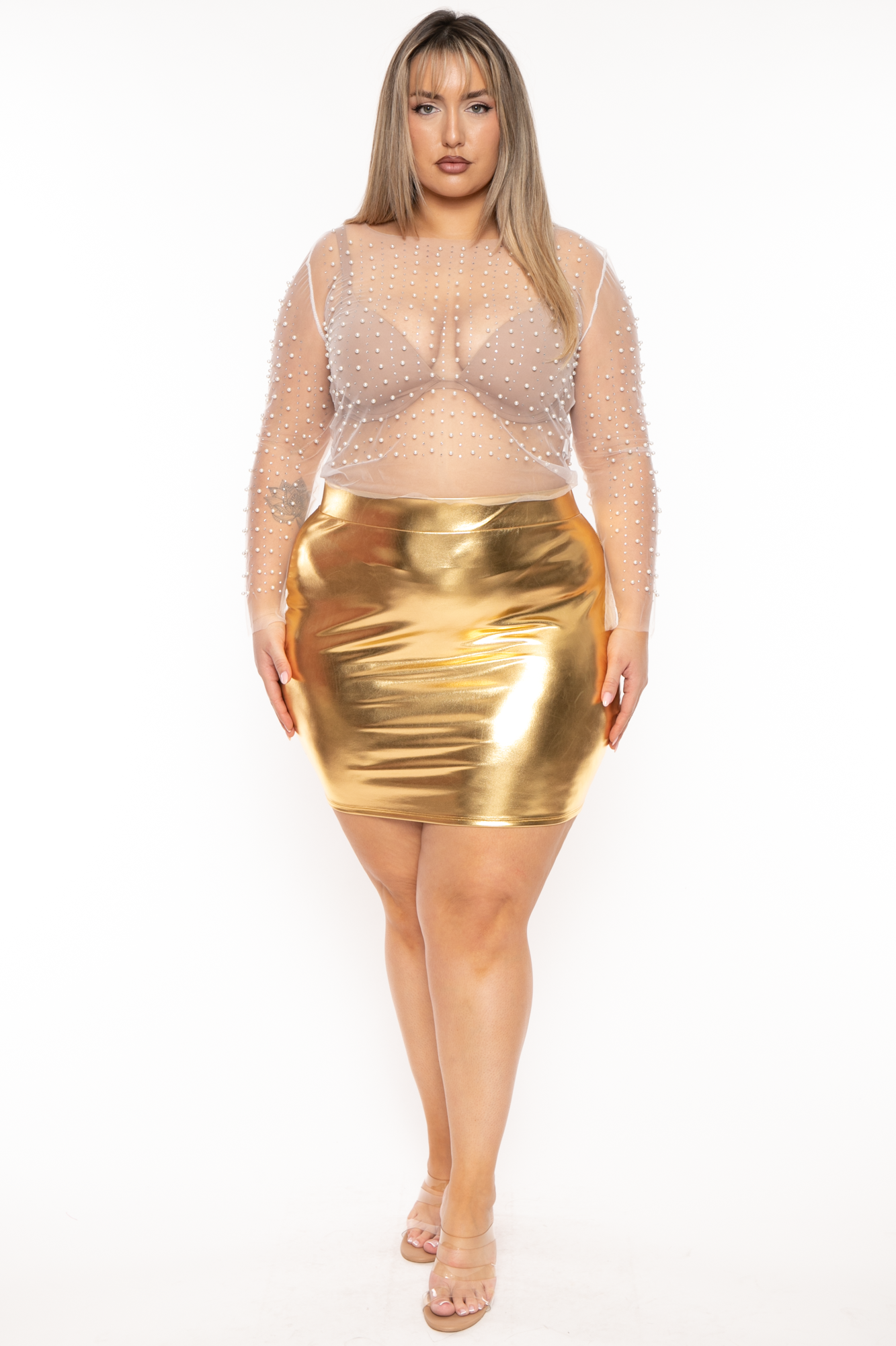 Plus Size Jenna Metallic  Mini Skirt -Gold