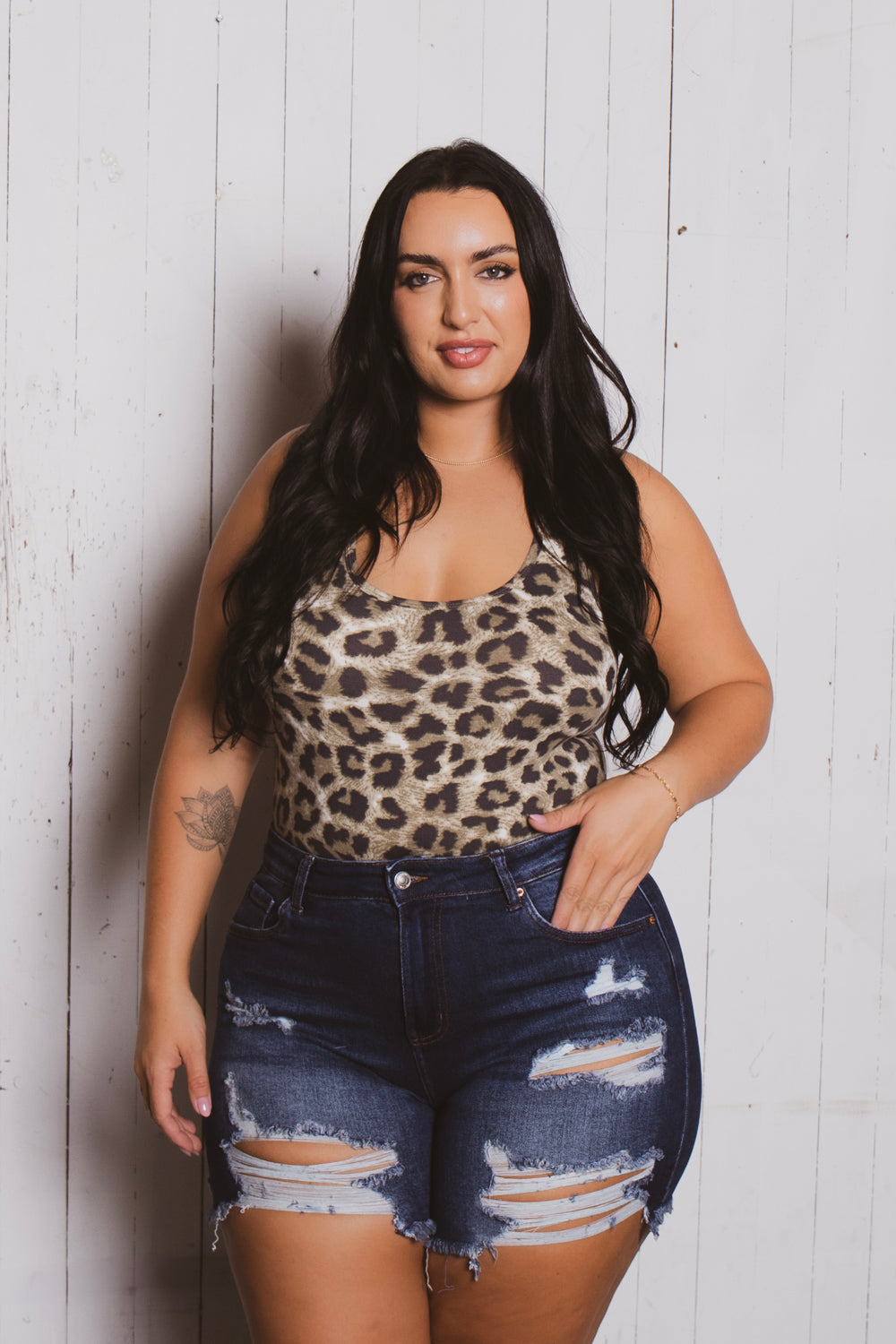 Plus Size Jess Destroyed Denim Short - Dark Wash