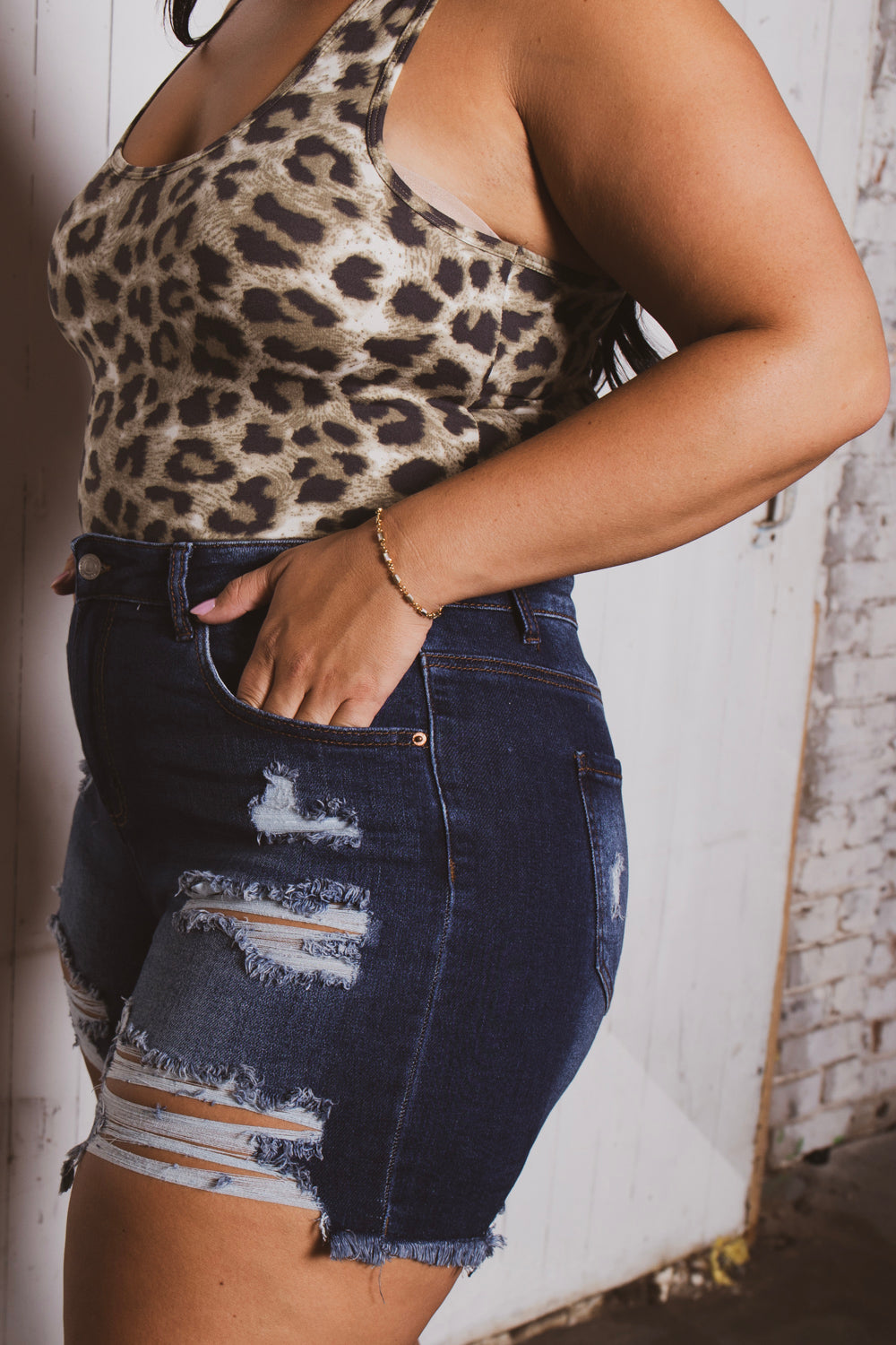 Plus Size Jess Destroyed Denim Short - Dark Wash