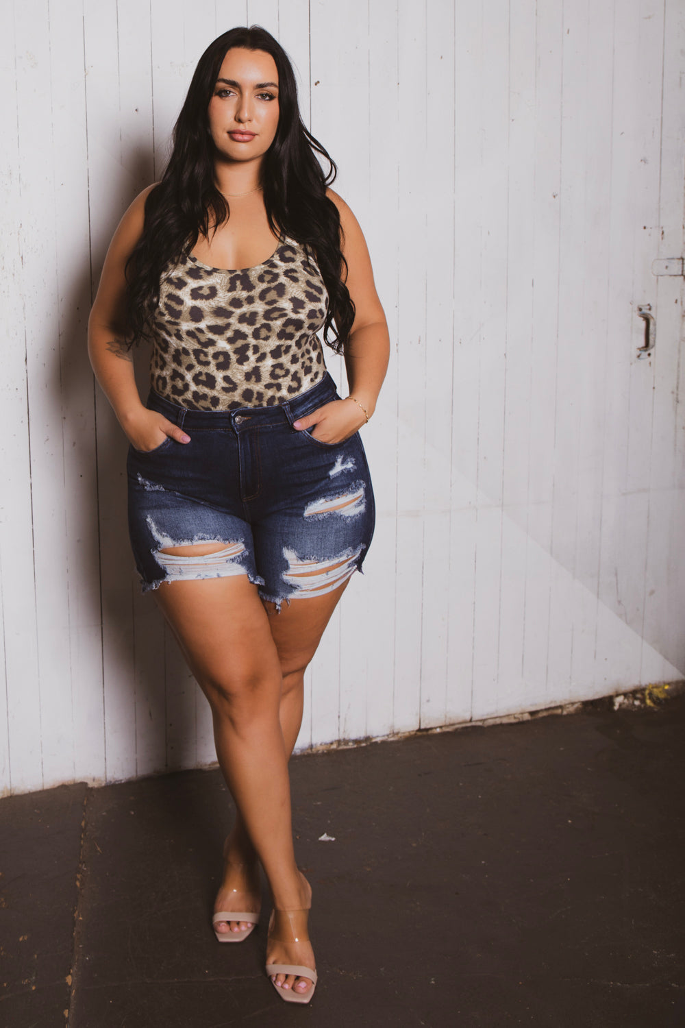 Plus Size Jess Destroyed Denim Short - Dark Wash
