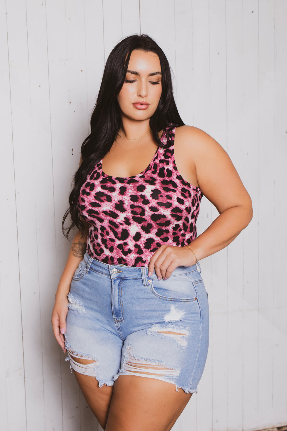 Plus Size Jess Destroyed Denim Short - Light Wash