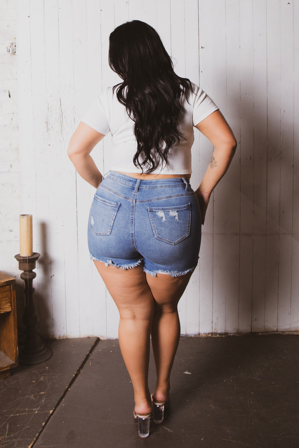 Plus Size Jess Destroyed Denim Short - Medium Wash