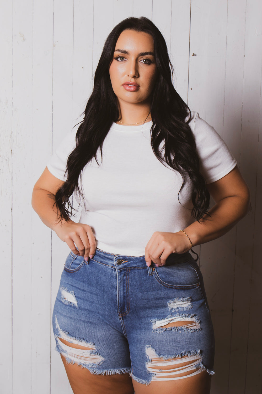 Plus Size Jess Destroyed Denim Short - Medium Wash
