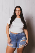 Plus Size Jess Destroyed Denim Short - Medium Wash
