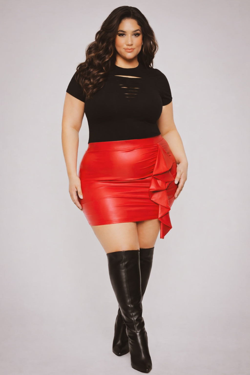 Plus Size Kady Faux Leather Mini Skirt - Red