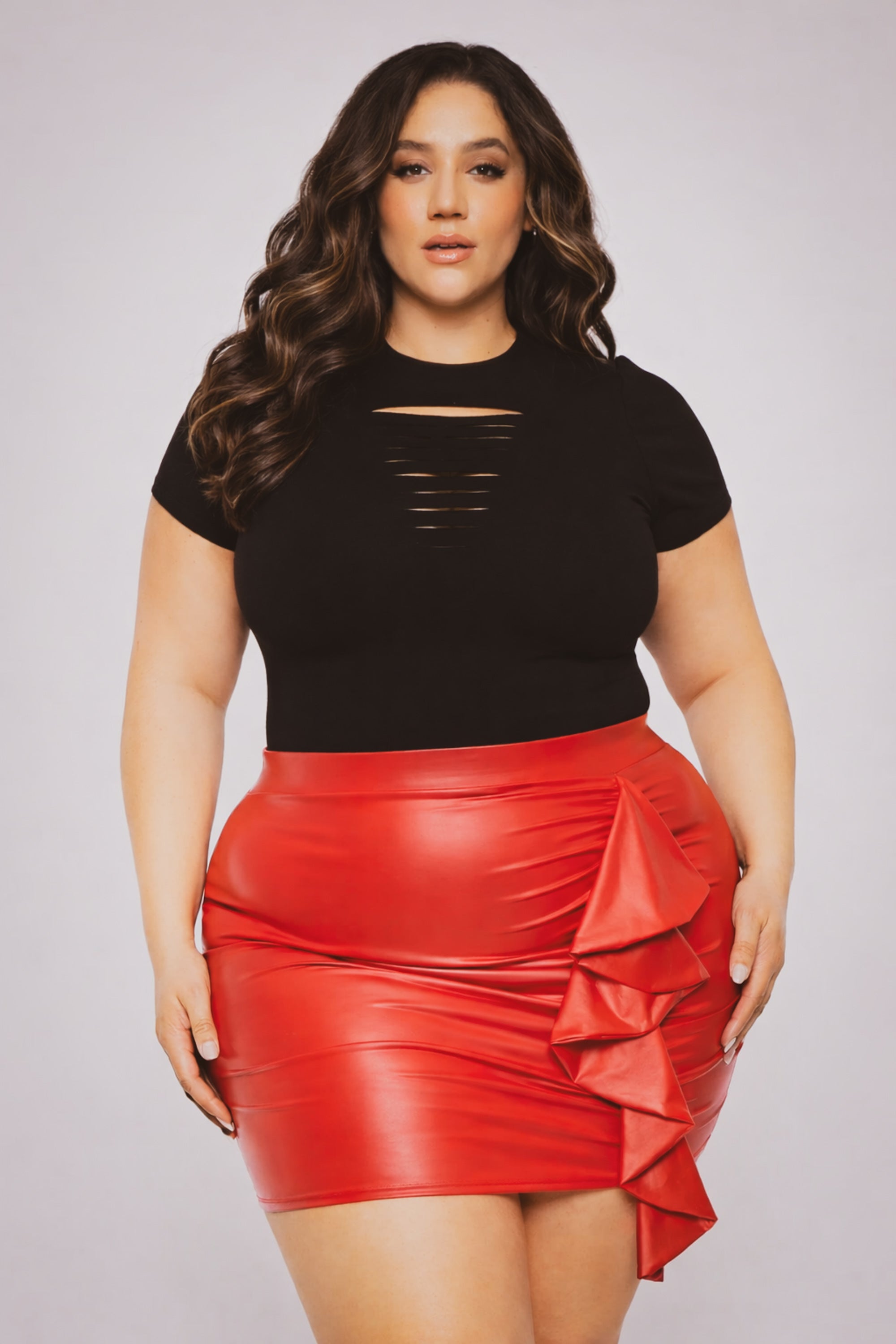 Plus Size Kady Faux Leather Mini Skirt - Red