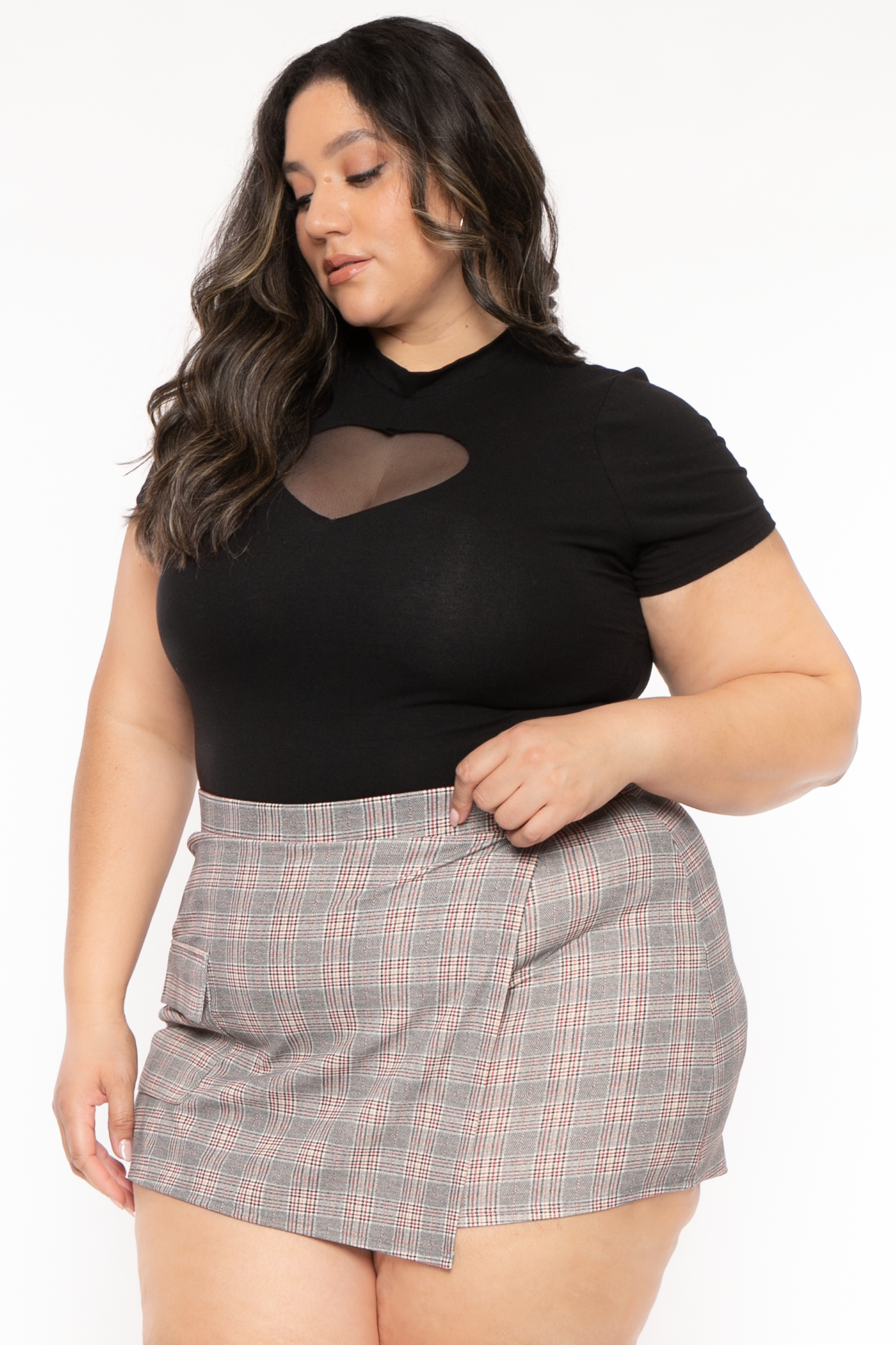 Plus Size Karalline Plaid Skort-Multi