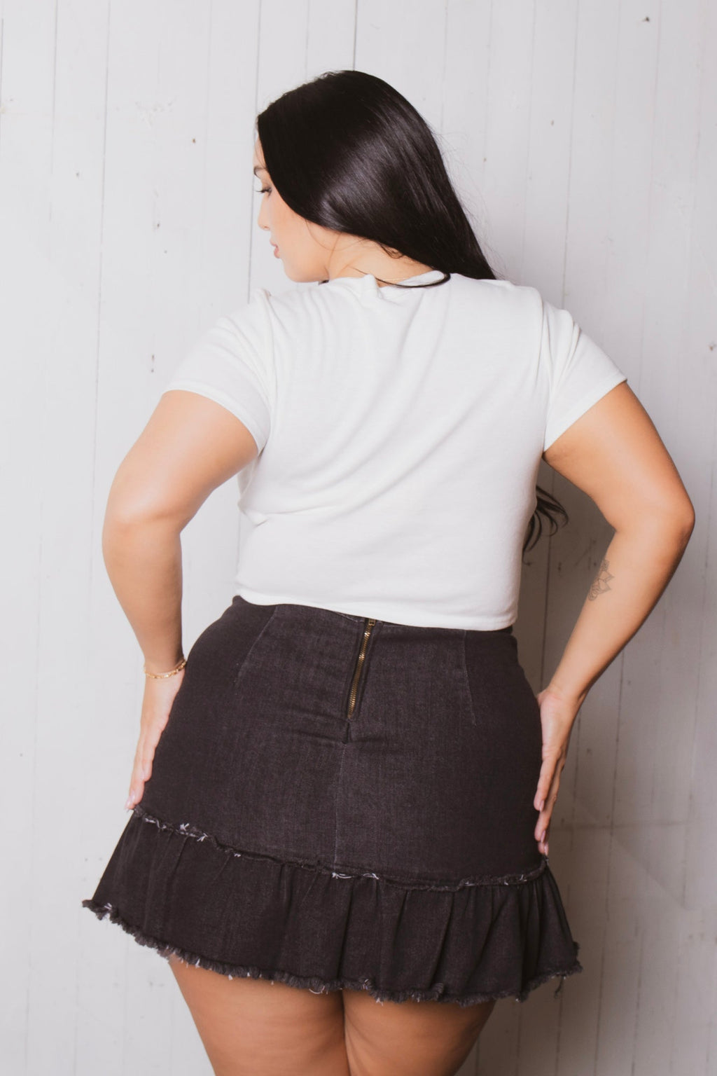Plus Size Lace up Denim Mini Skort - Black