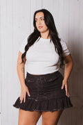Plus Size Lace up Denim Mini Skort - Black