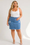Plus Size Love Distressed Skirt - Light Wash
