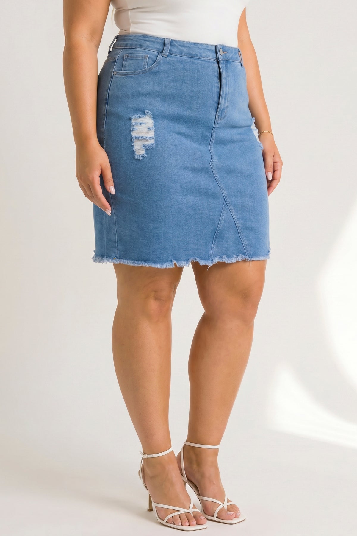 Plus Size Love Distressed Skirt - Light Wash