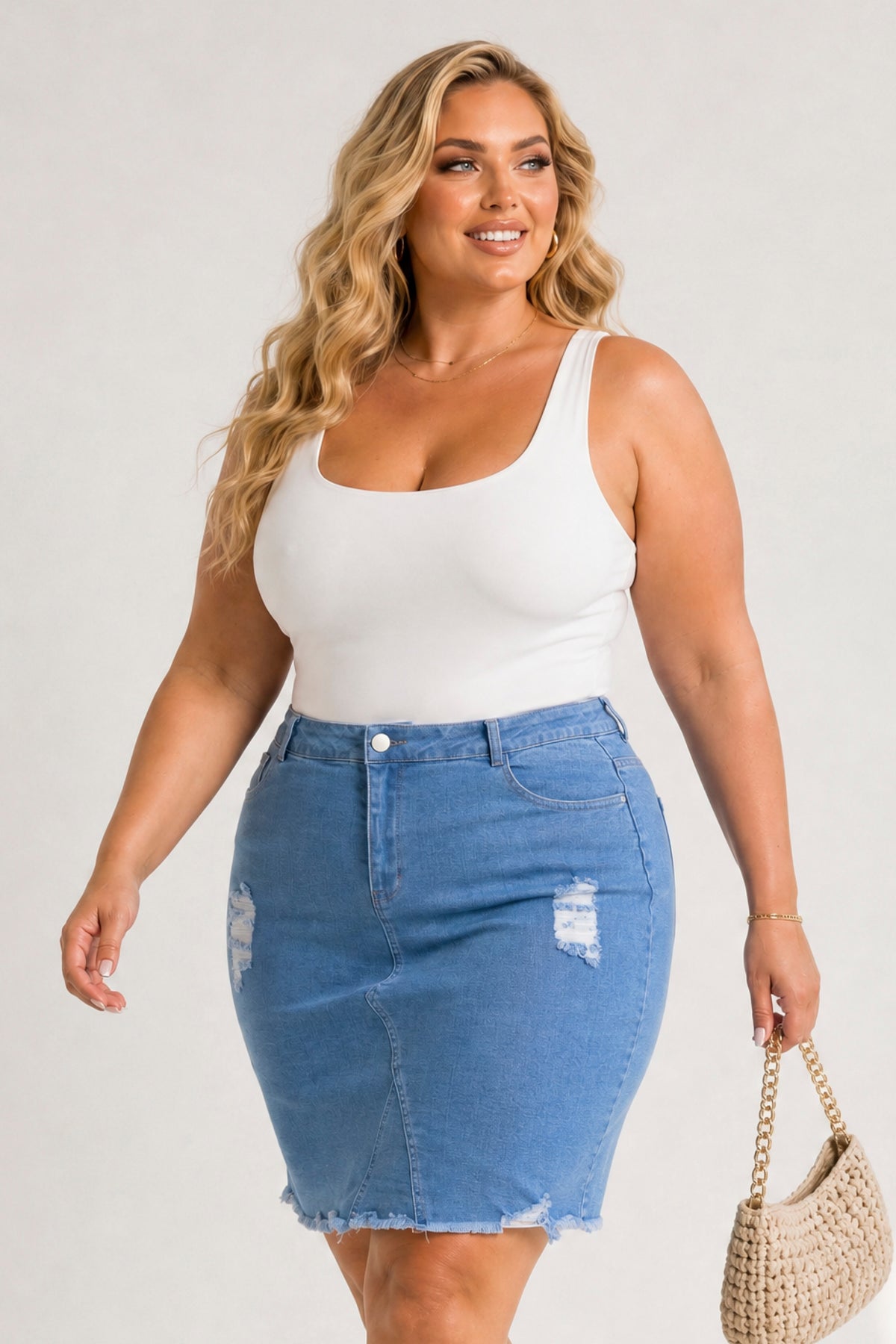 Plus Size Love Distressed Skirt - Light Wash