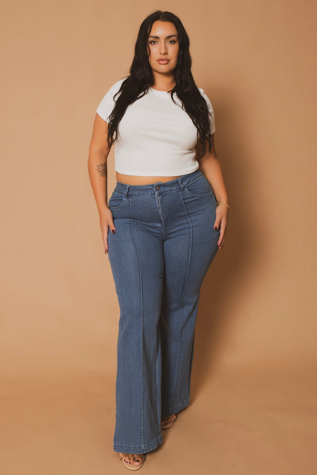 Plus Size Seamline Flare Pants - Blue