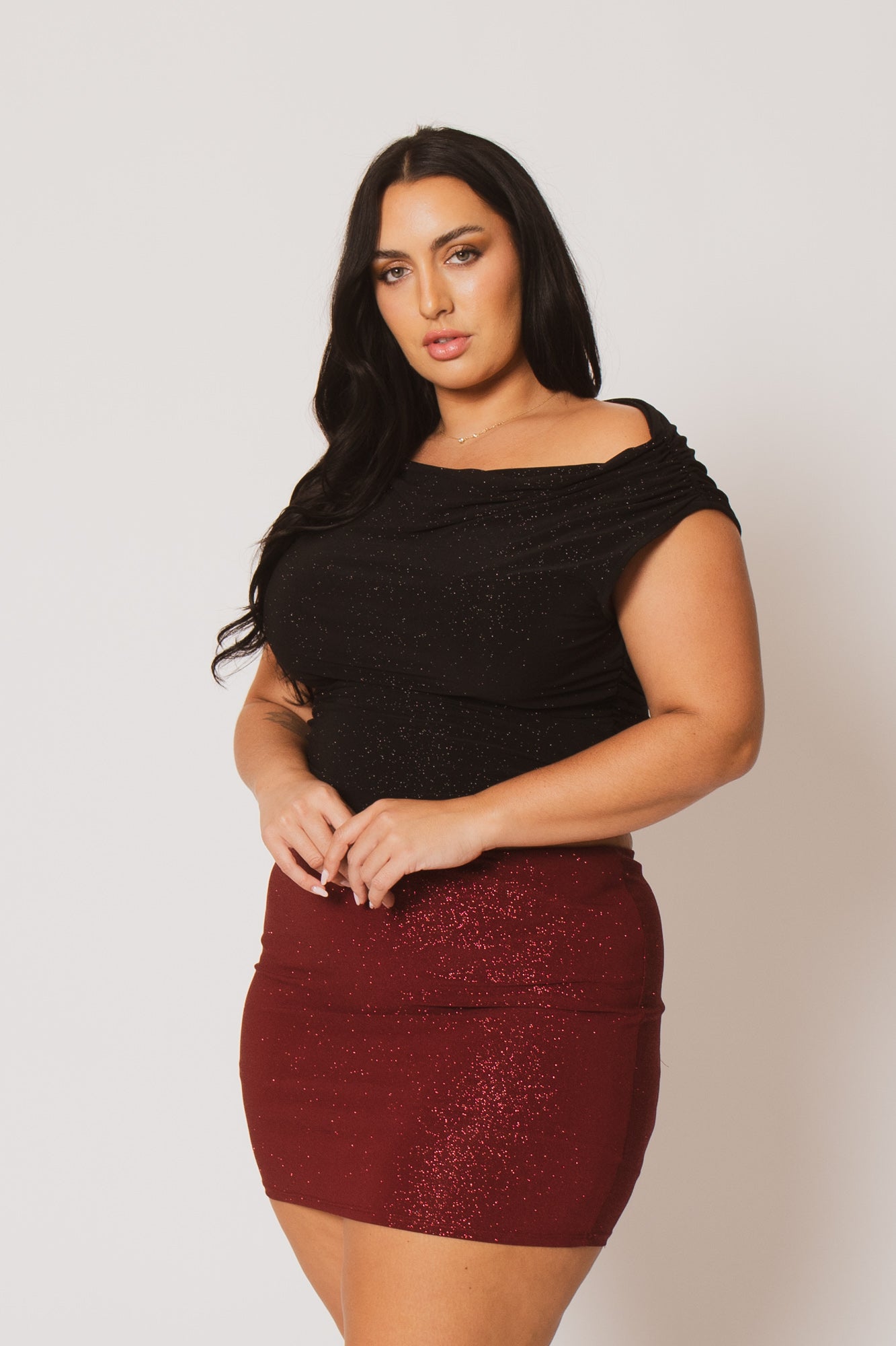 Plus Size Sparkle Nights Skort - Burgundy
