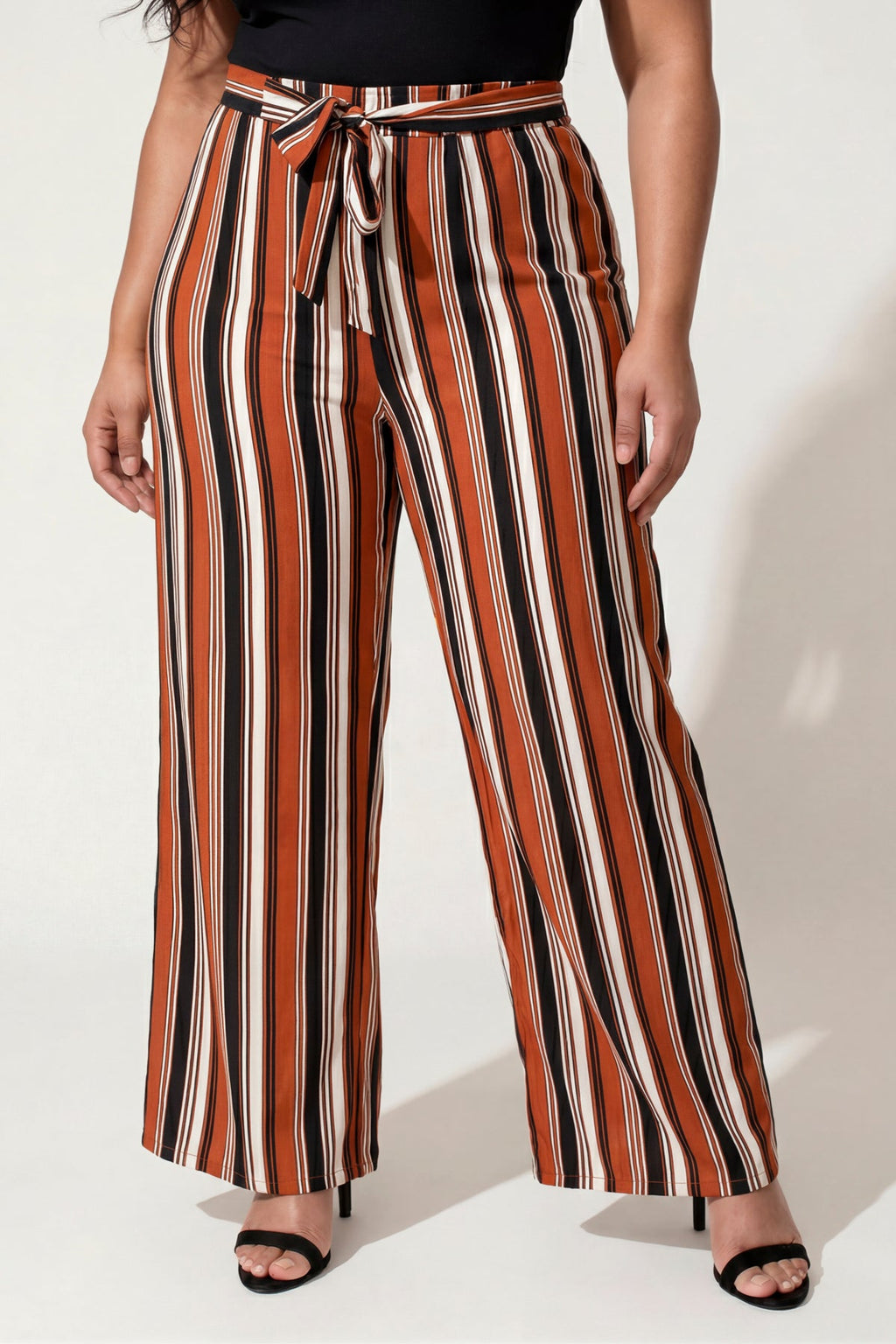 Plus Size Striped Palazzo Pants - Rust