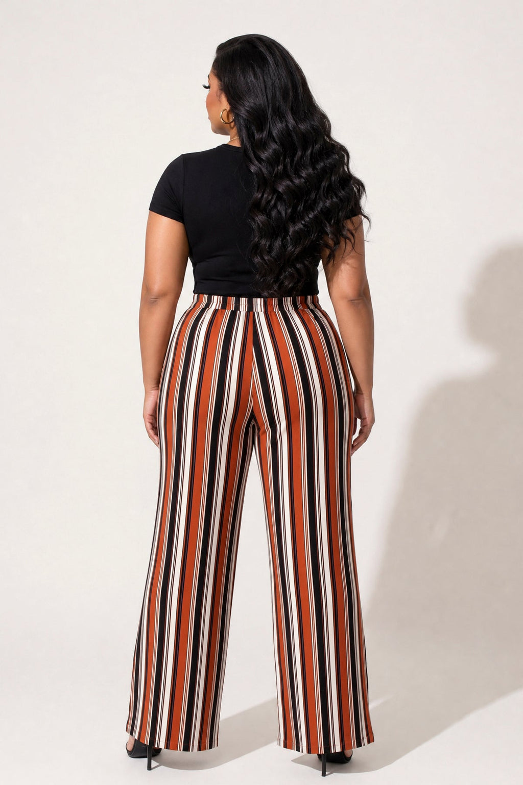 Plus Size Striped Palazzo Pants - Rust