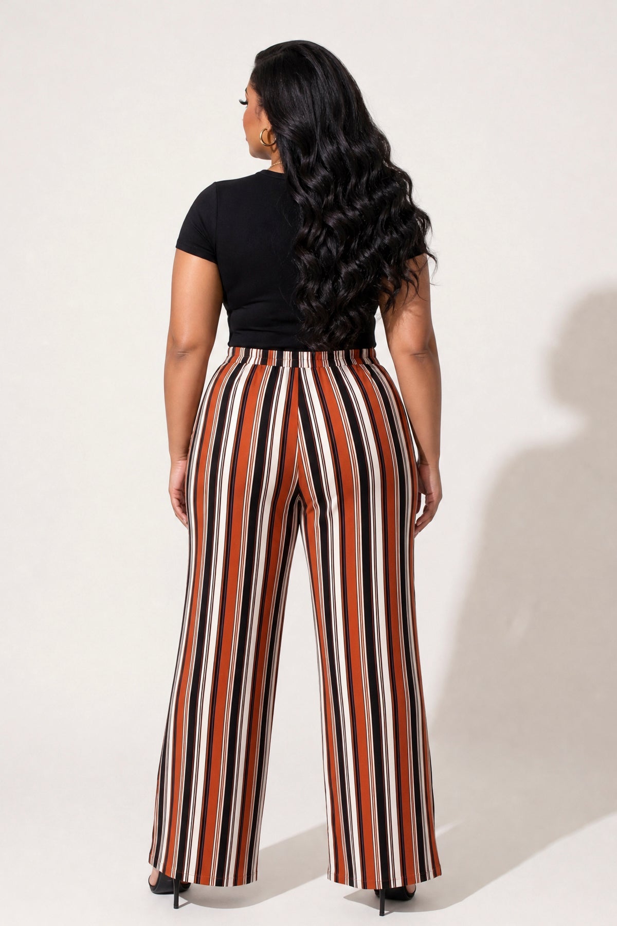Plus Size Striped Palazzo Pants - Rust