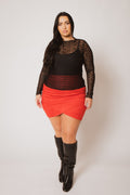 Plus Size Velvet Curve Mini Skirt - Red
