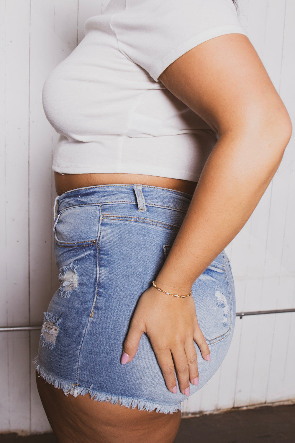 Plus Size Zelice  Distress Denim Short - Light Wash