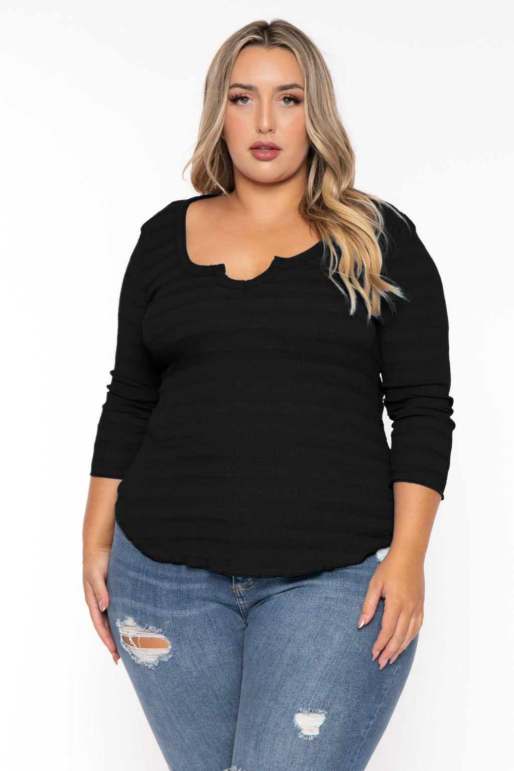 Plus Size Agnes Notch Scoop Neck Top - Black