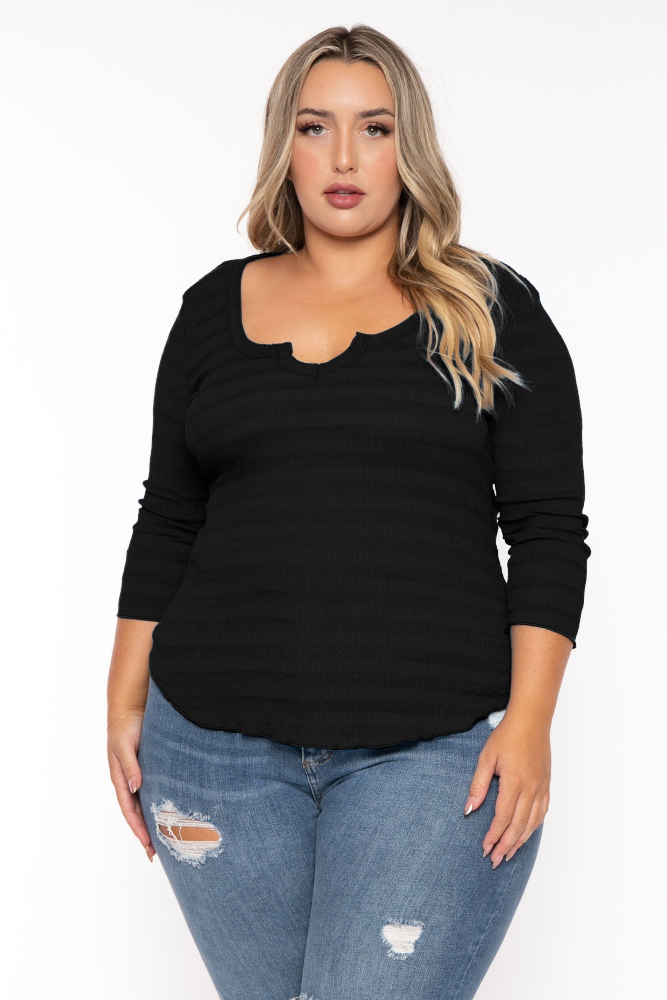 Plus Size Agnes Notch Scoop Neck Top - Black