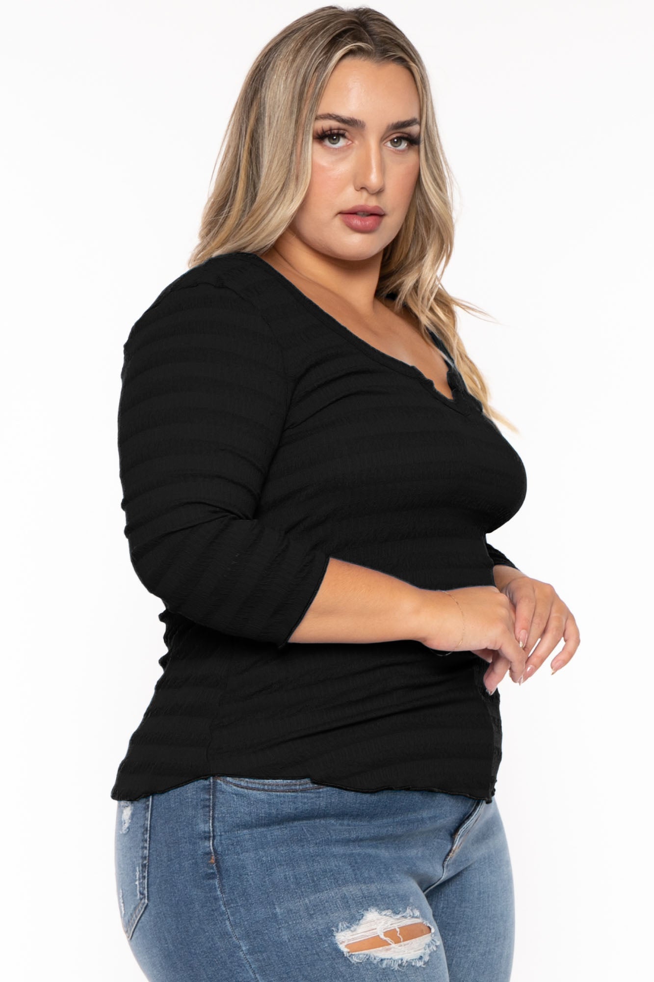 Plus Size Agnes Notch Scoop Neck Top - Black