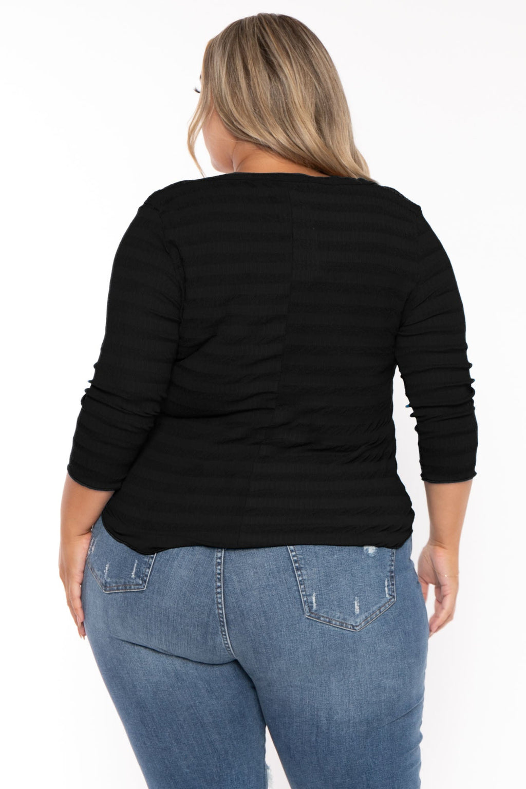 Plus Size Agnes Notch Scoop Neck Top - Black