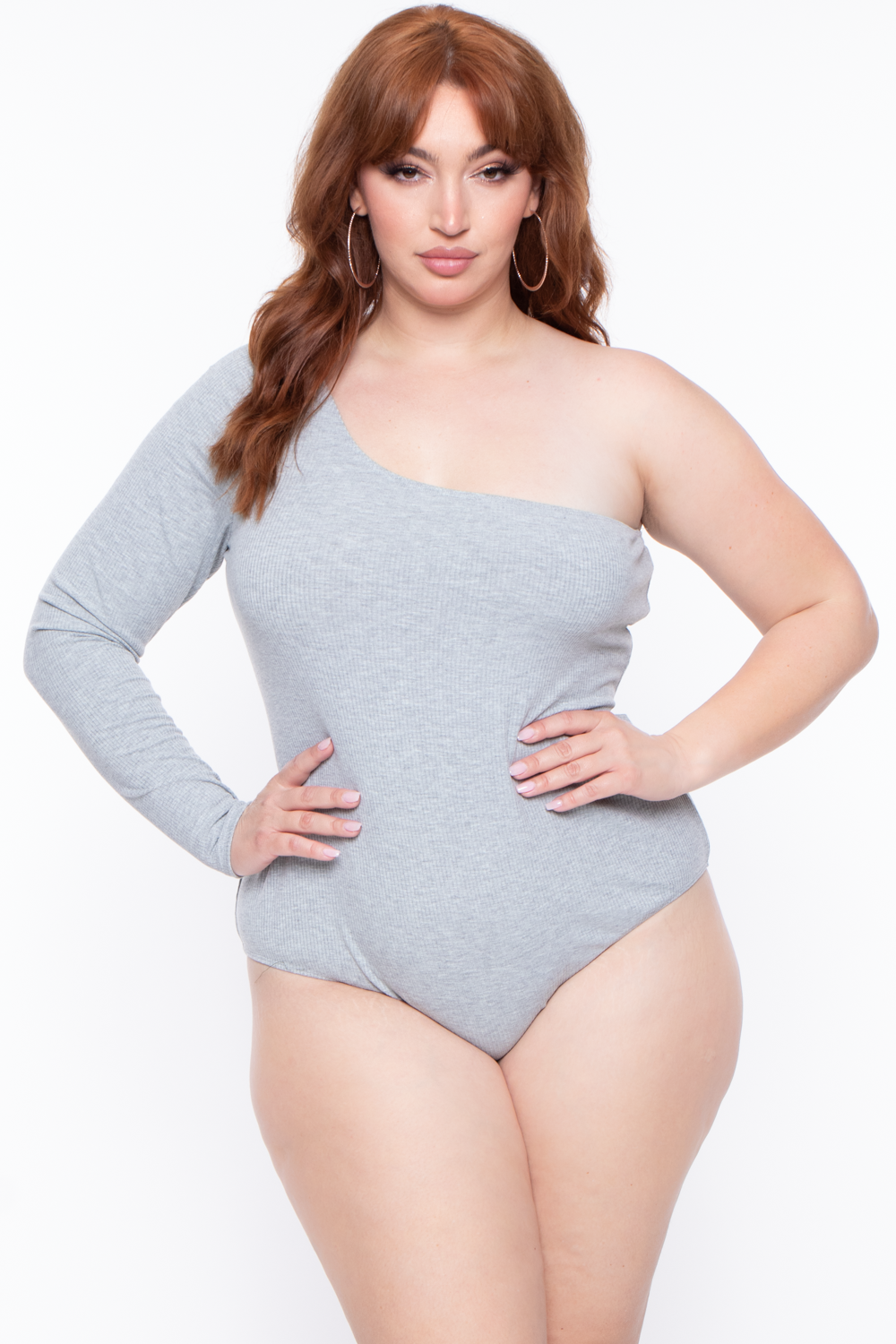 Plus Size Essential Ribbed Asymmetric Bodysuit - Heather Grey