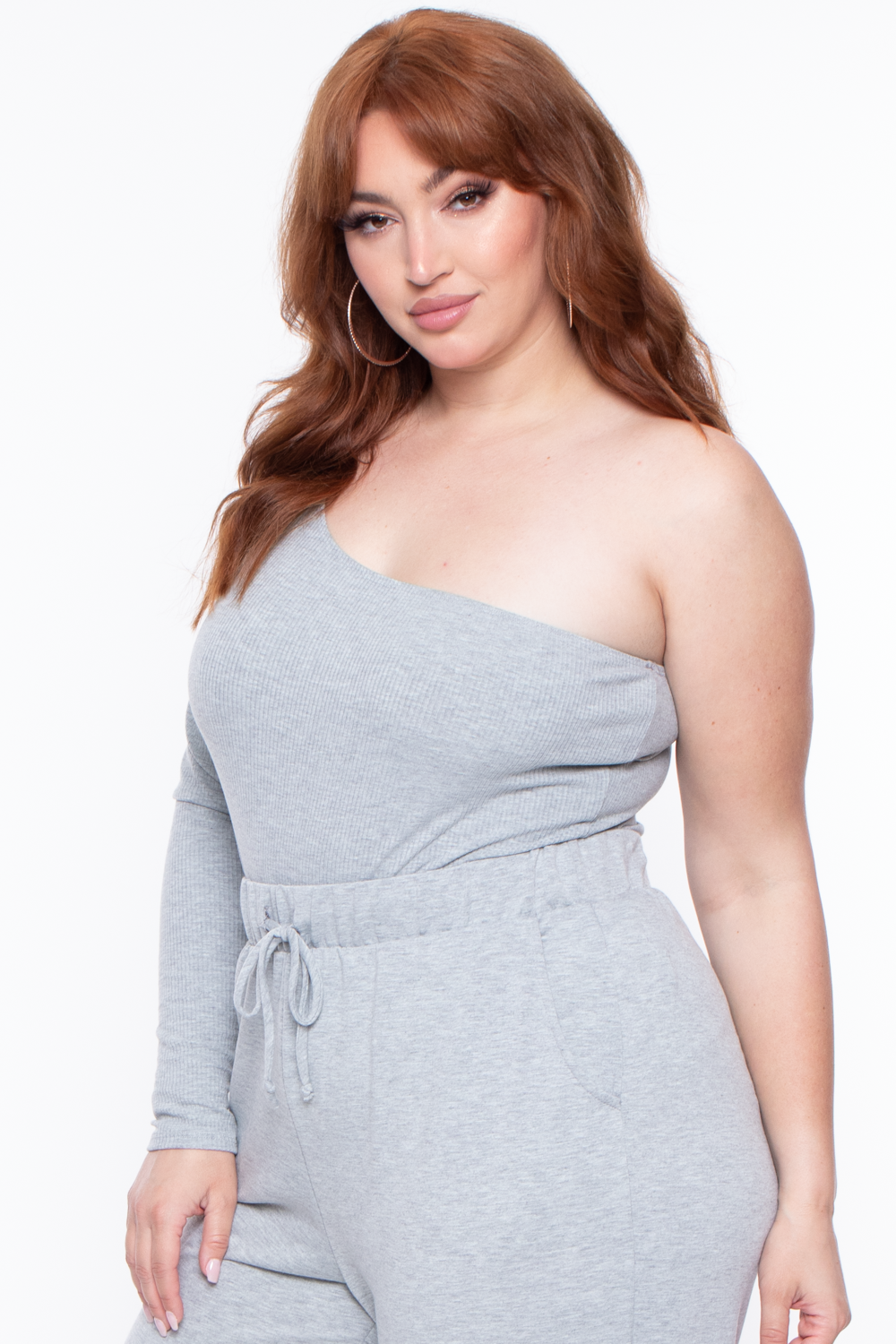 Plus Size Essential Ribbed Asymmetric Bodysuit - Heather Grey