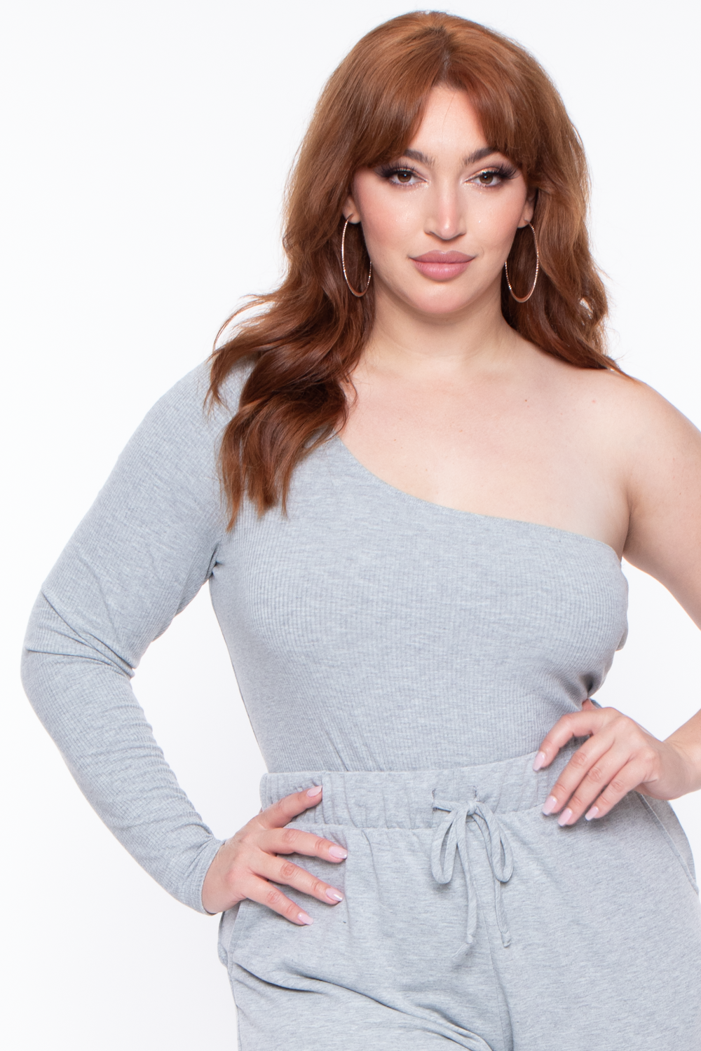 Plus Size Essential Ribbed Asymmetric Bodysuit - Heather Grey