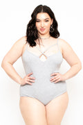 Plus Size Keyhole Ribbed Bodysuit - Heather Grey