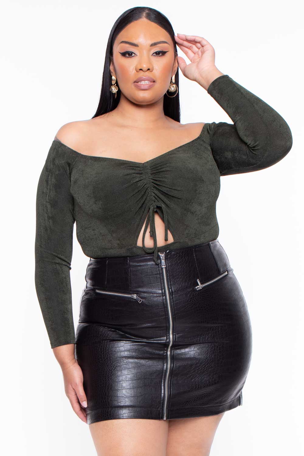 Plus Size Miyuki Slinky Bodysuit - Olive