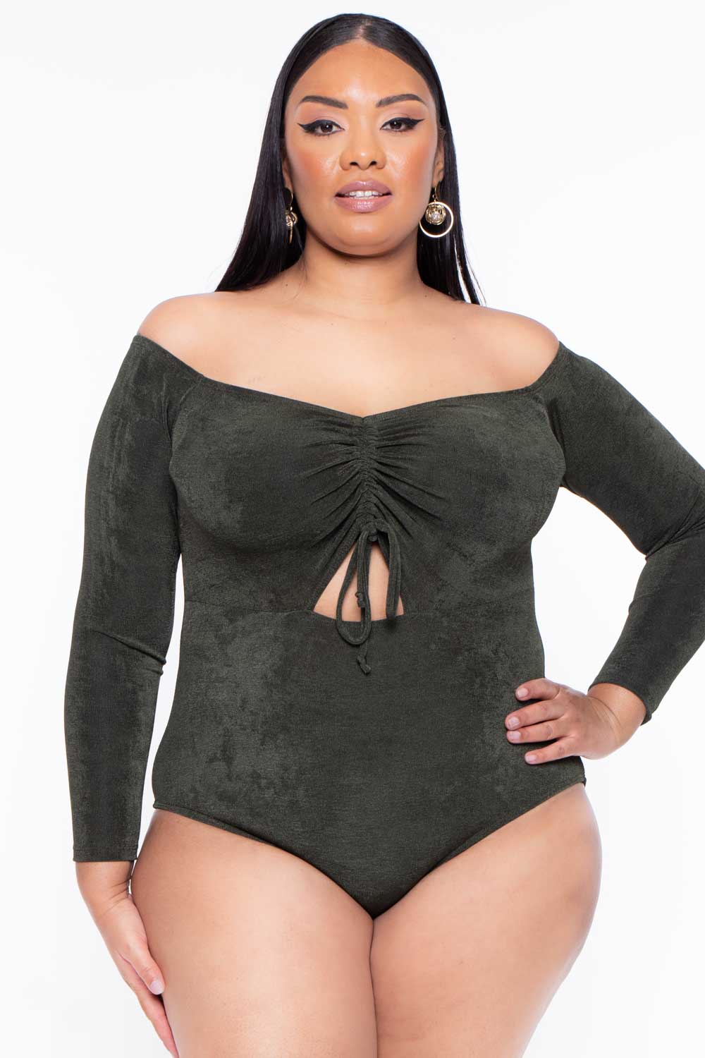 Plus Size Miyuki Slinky Bodysuit - Olive