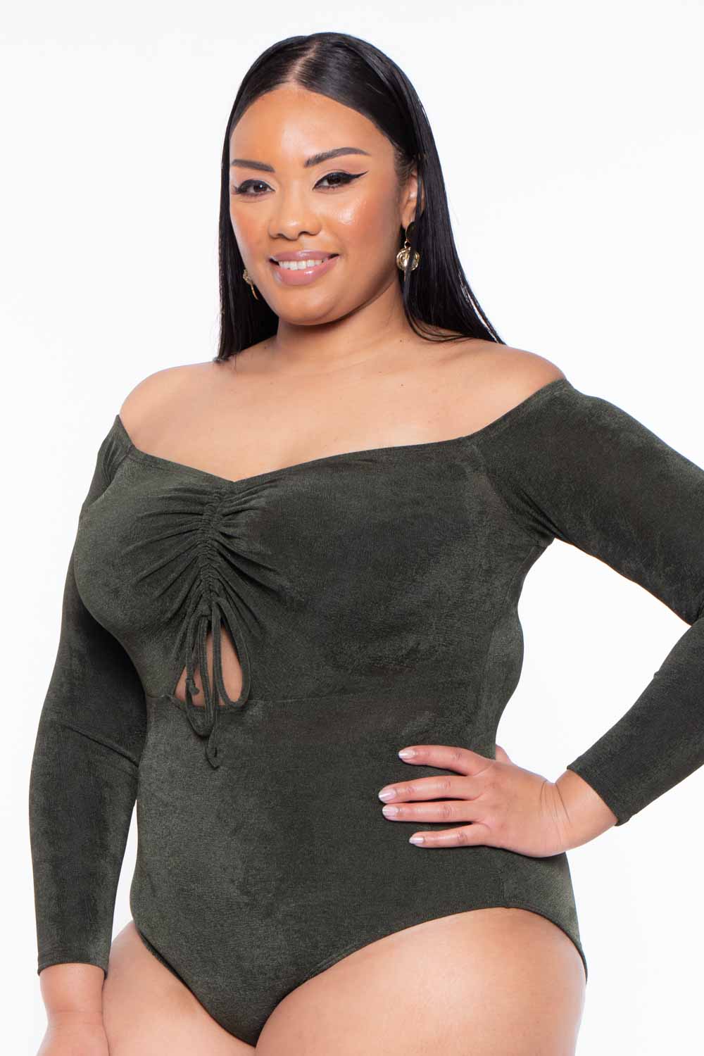 Plus Size Miyuki Slinky Bodysuit - Olive
