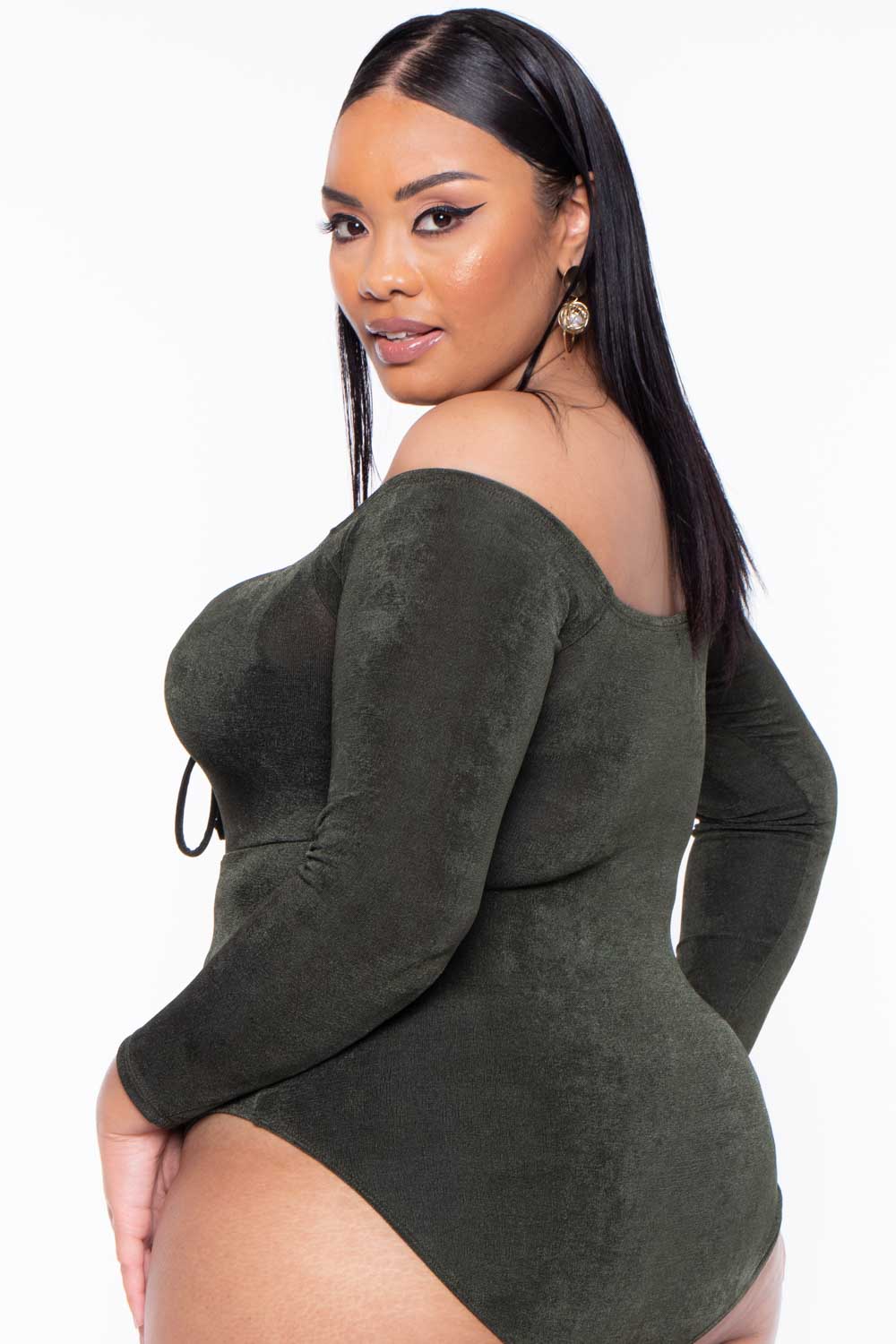 Plus Size Miyuki Slinky Bodysuit - Olive