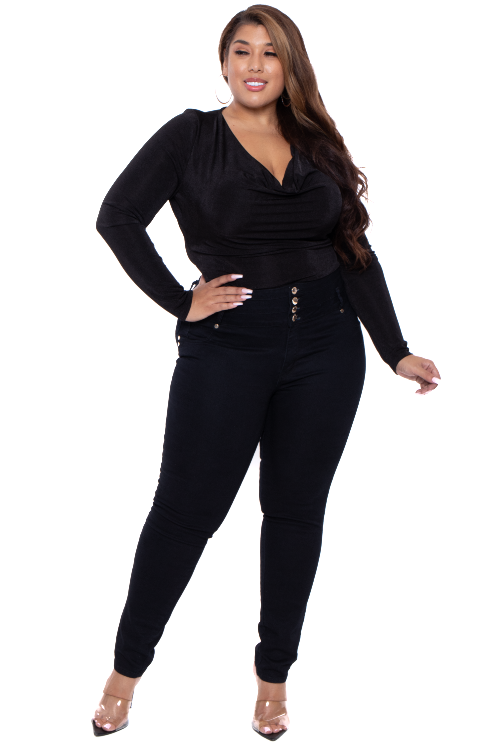 Plus Size Sharon Cowl Neck Knit Bodysuit - Black